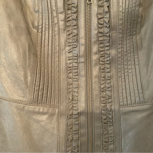 Danier Leather Jacket Sand Print Metallic Pearlized Colors Ruffle Pleated - Picture 5 of 11